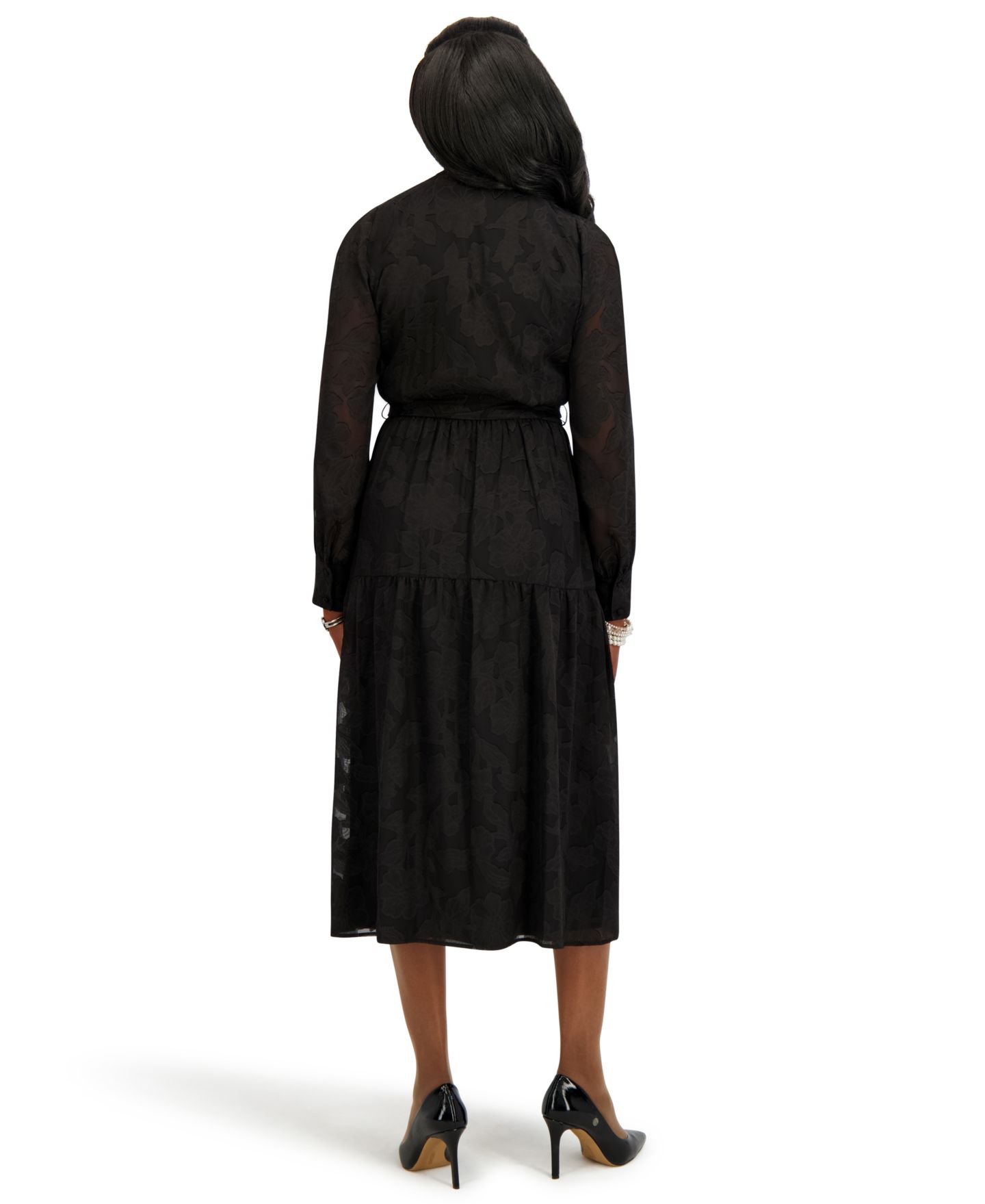 Женское платье Kasper Soft V-Neck Tiered Midi, цвет: Чёрный — фото 4