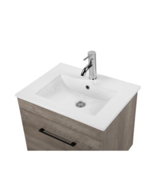 Grey Wood Vanity, Ceramic Sink, Mirror - Modern Bathroom