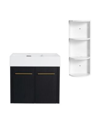 24" Wall-Mount Vanity, Resin Left Basin, Storage, KD