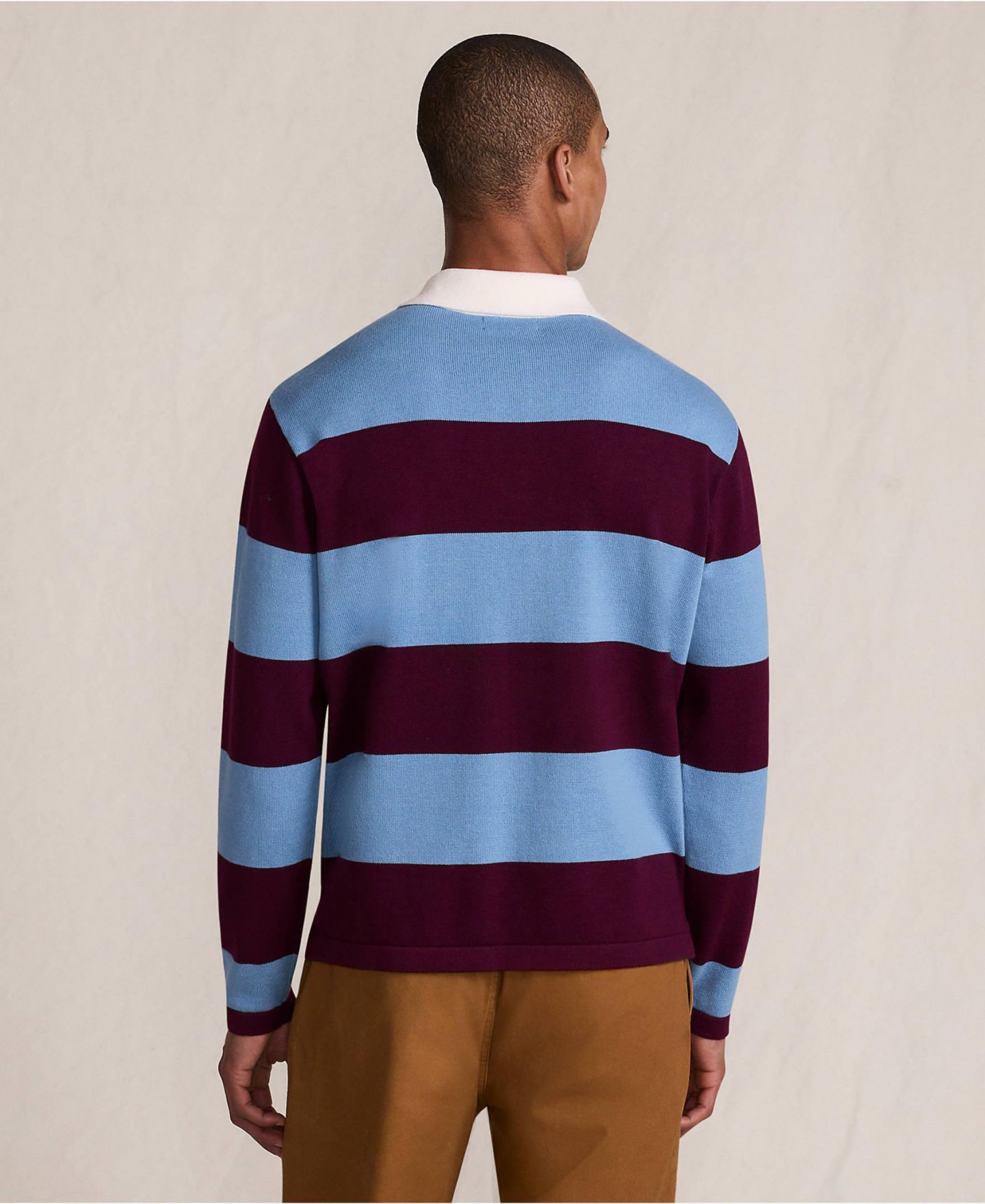 Мужские рубашки Lands' End Long Sleeve Cotton Rugby Sweater Polo, цвет: Бордовый / Синий полосатый — фото 2