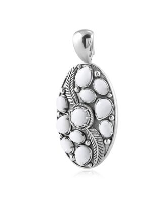 Sterling Silver White Agate Oval Leaf Pendant Enhancer