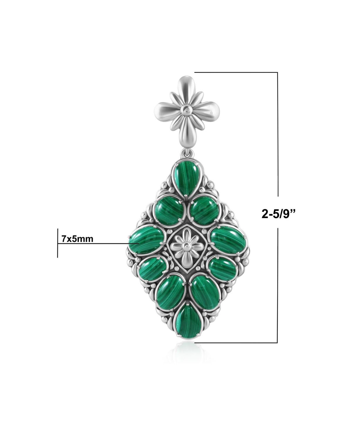American West Jewelry Sterling Silver Malachite Diamond Shaped Cluster Pendant Enhancer