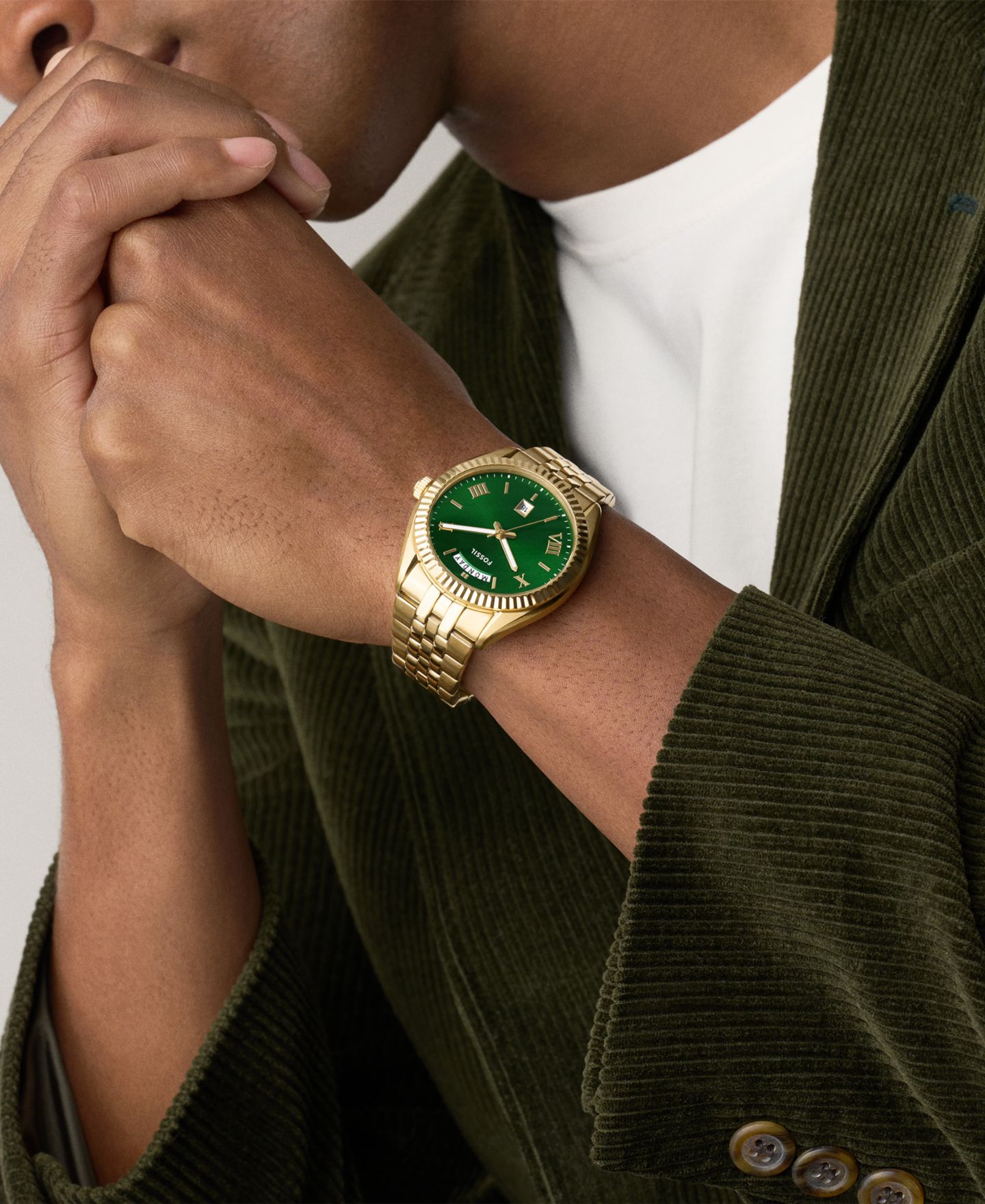 Мужские часы Fossil Campbell, три стрелки, день-дата, сталь цвета золота, 42 мм — фото 8