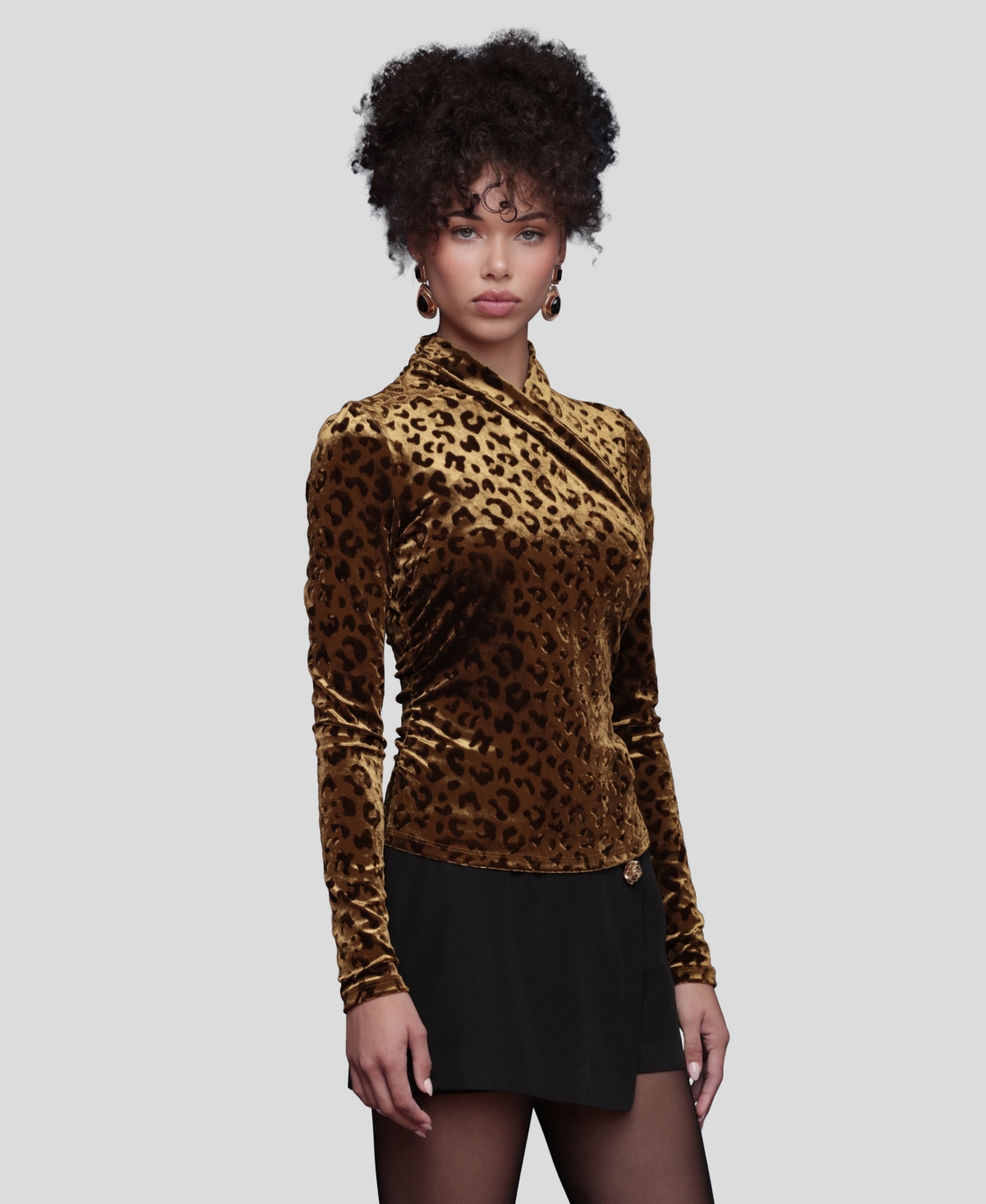 Avec Les Filles Burnout Leopard Print Surplice Top In Brown