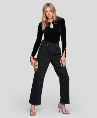 Women's Long Sleeve Rose Button Velvet Top