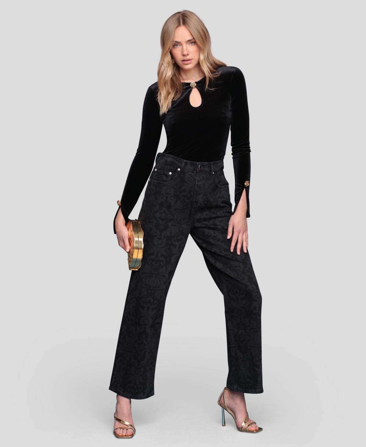 Avec Les Filles Long Sleeve Boatneck Shirt In Black