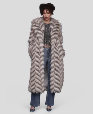 Women's Faux Fur Chevron Notch Collar Maxi Coat