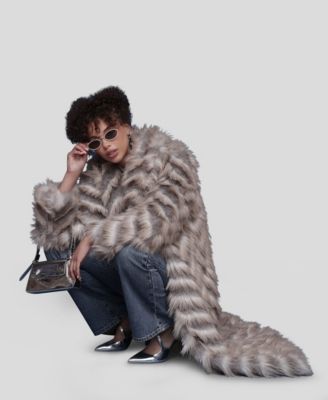 Women's Faux Fur Chevron Notch Collar Maxi Coat