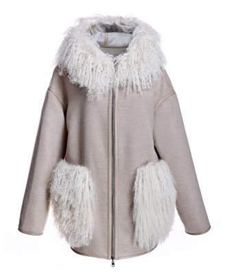 Women's Reversible Woolblend Jacket with Mongolian Trim