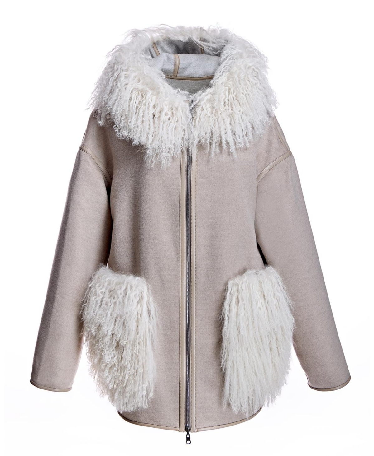 Julia & Stella by Maximilian Women's Reversible Woolblend Jacket with Mongolian Trim