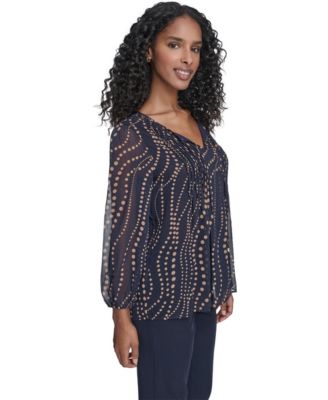 Women's Cascade Dot Pintuck Long Sleeve Blouse