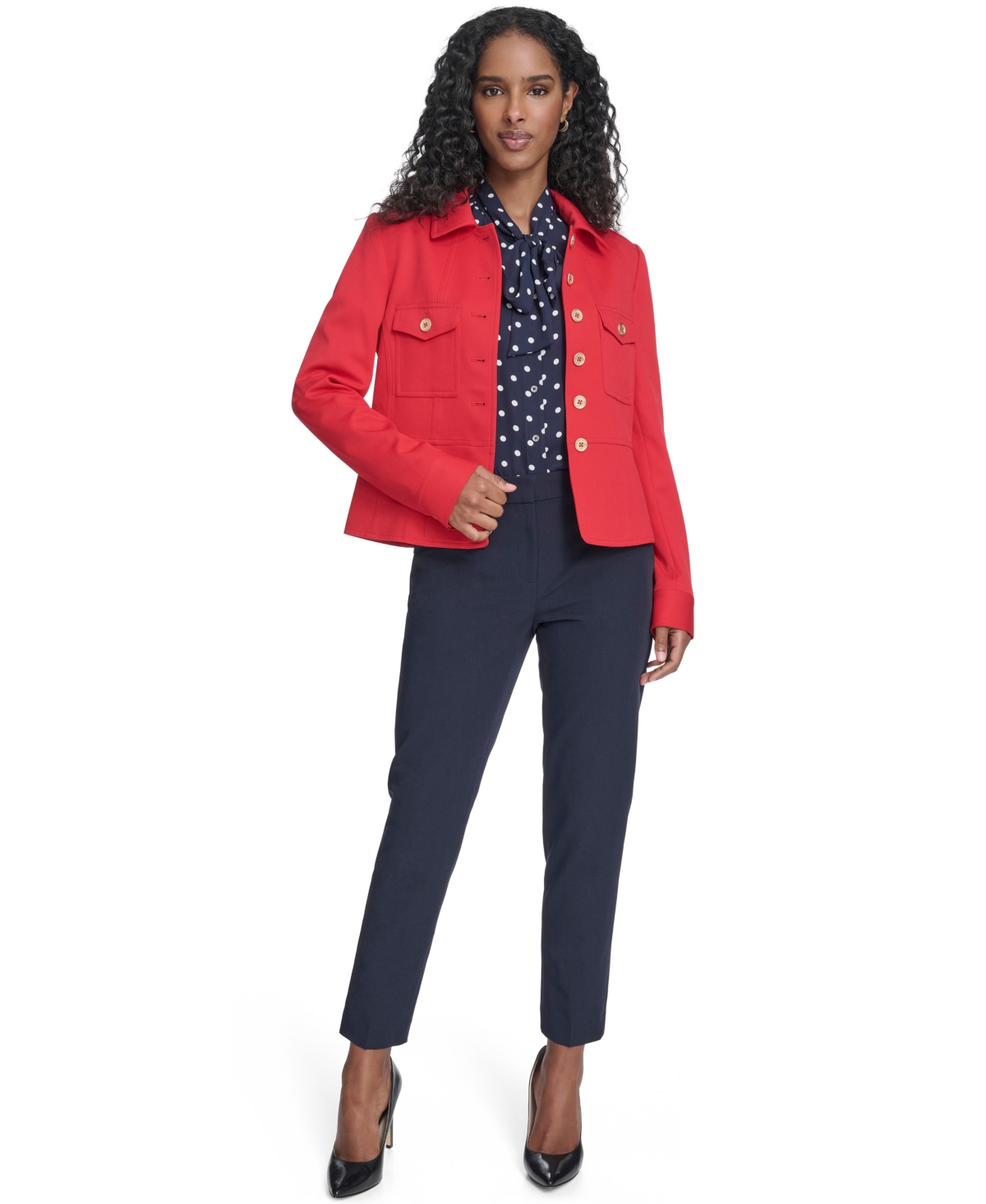Tommy Hilfiger Women's Military Style Button Front Twill Jacket In Red