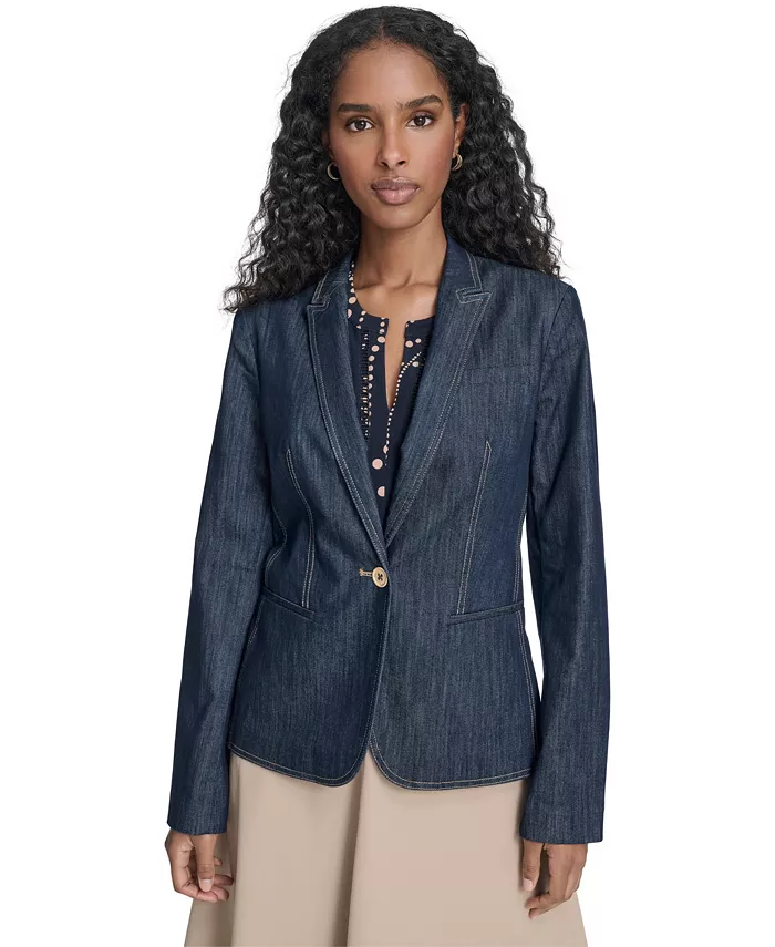 Women's One Button Denim Blazer