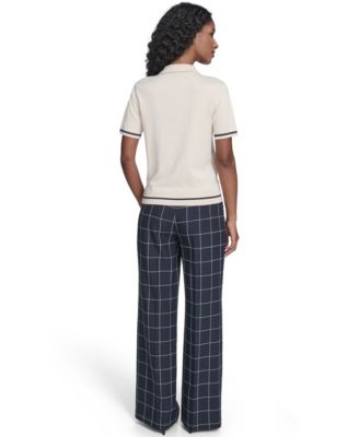 Women's Short Sleeve Pointelle Polo Sweater