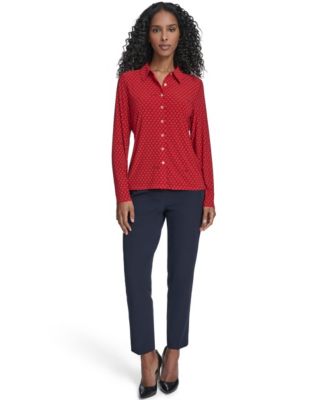 Women's Long Sleeve Clover Button-Up Top