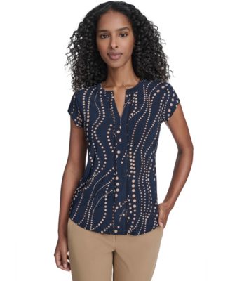 Tommy Hilfiger - Women's Cascade Dot Cap Sleeve V-Neck Top
