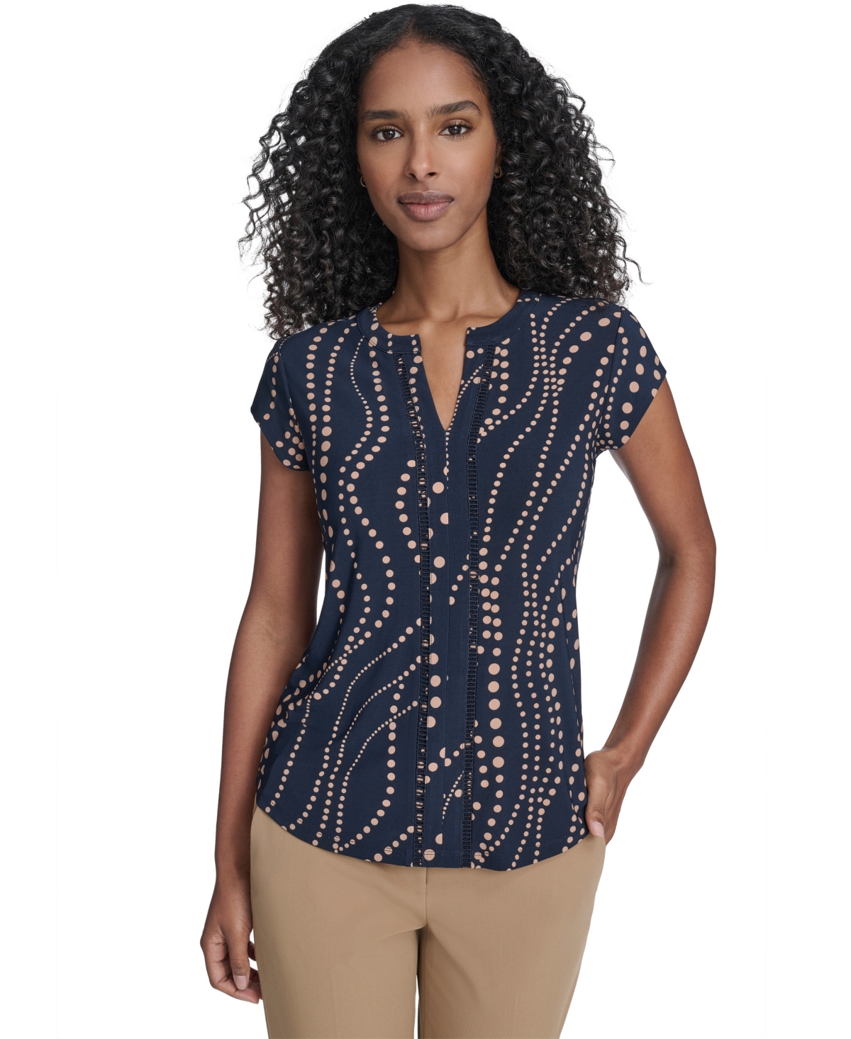 Tommy Hilfiger Women's Cascade Dot Cap Sleeve V-Neck Top