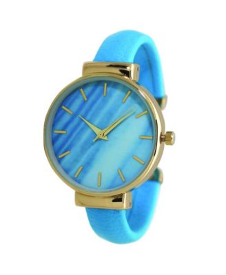 Leather Bangle Fashion Watch With Gradient Face - Turquoise