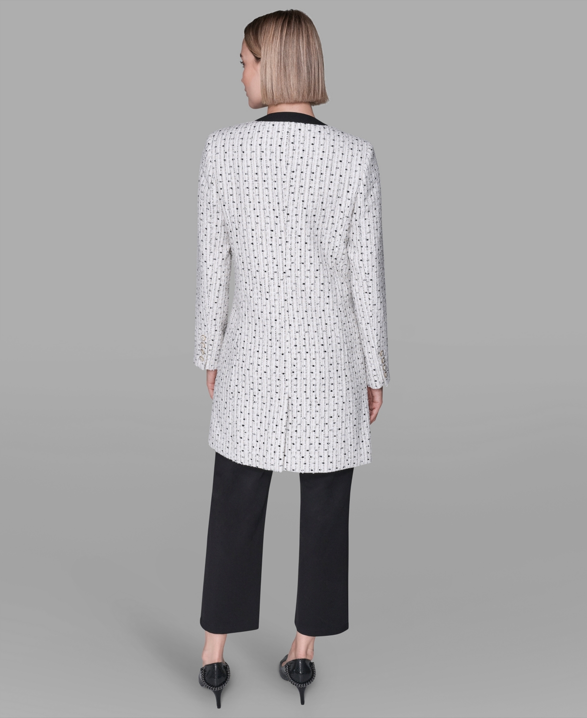 Karl Lagerfeld Women's Long-sleeve Contrast Topper Long Jacket In White