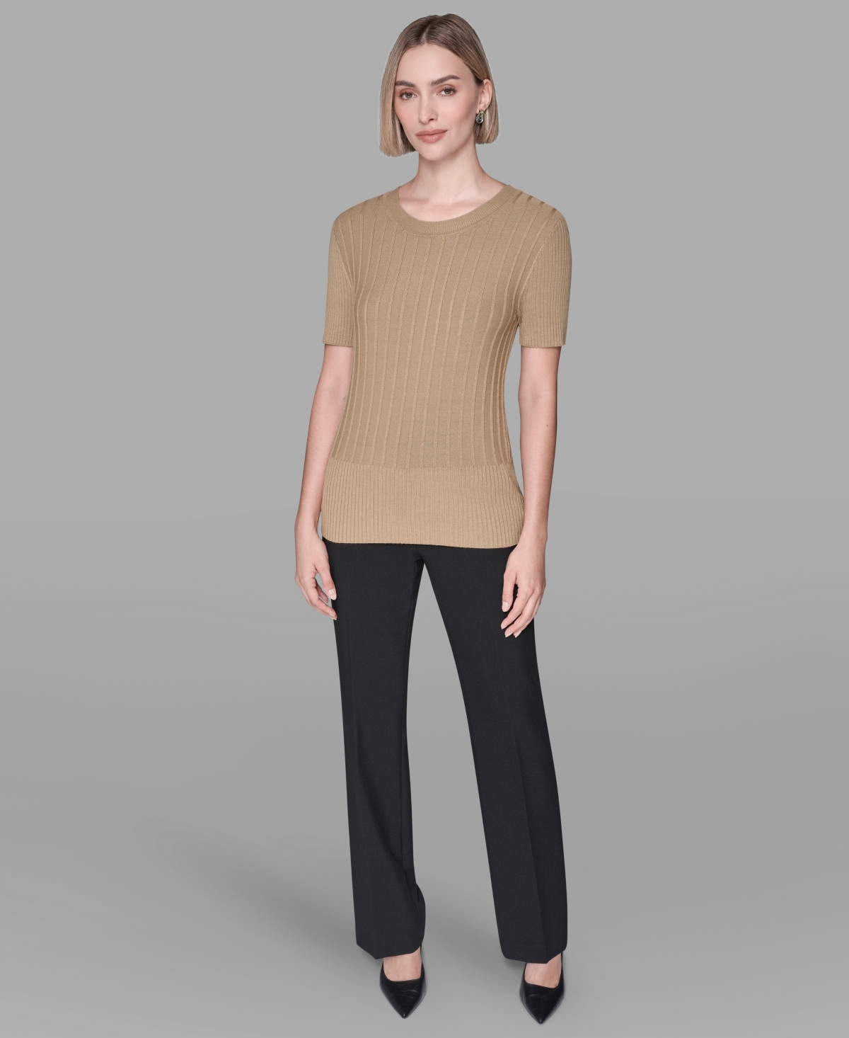 Karl Lagerfeld Paris Women's Short-Sleeve Ribbed Sweater