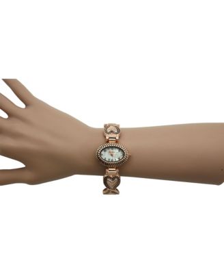 Rose Gold Heart Details Bangle Women Watch