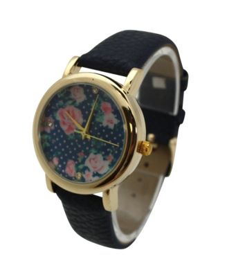 Navy Solid Colors with Flowers Details Women Watch