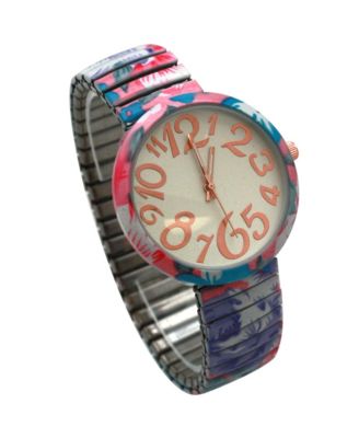 Pink Floral Stretch Bold Numbers Women Watch