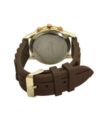 Brown Rhinestone Bezel Silicone Strap Watch