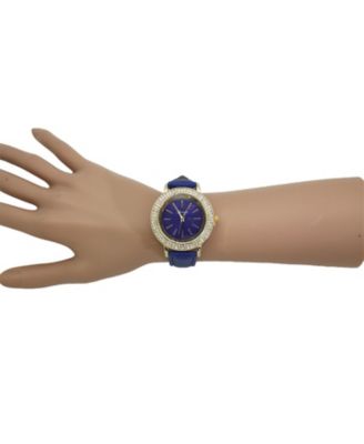 Blue Rhinestones Detail Leather Strap Watch