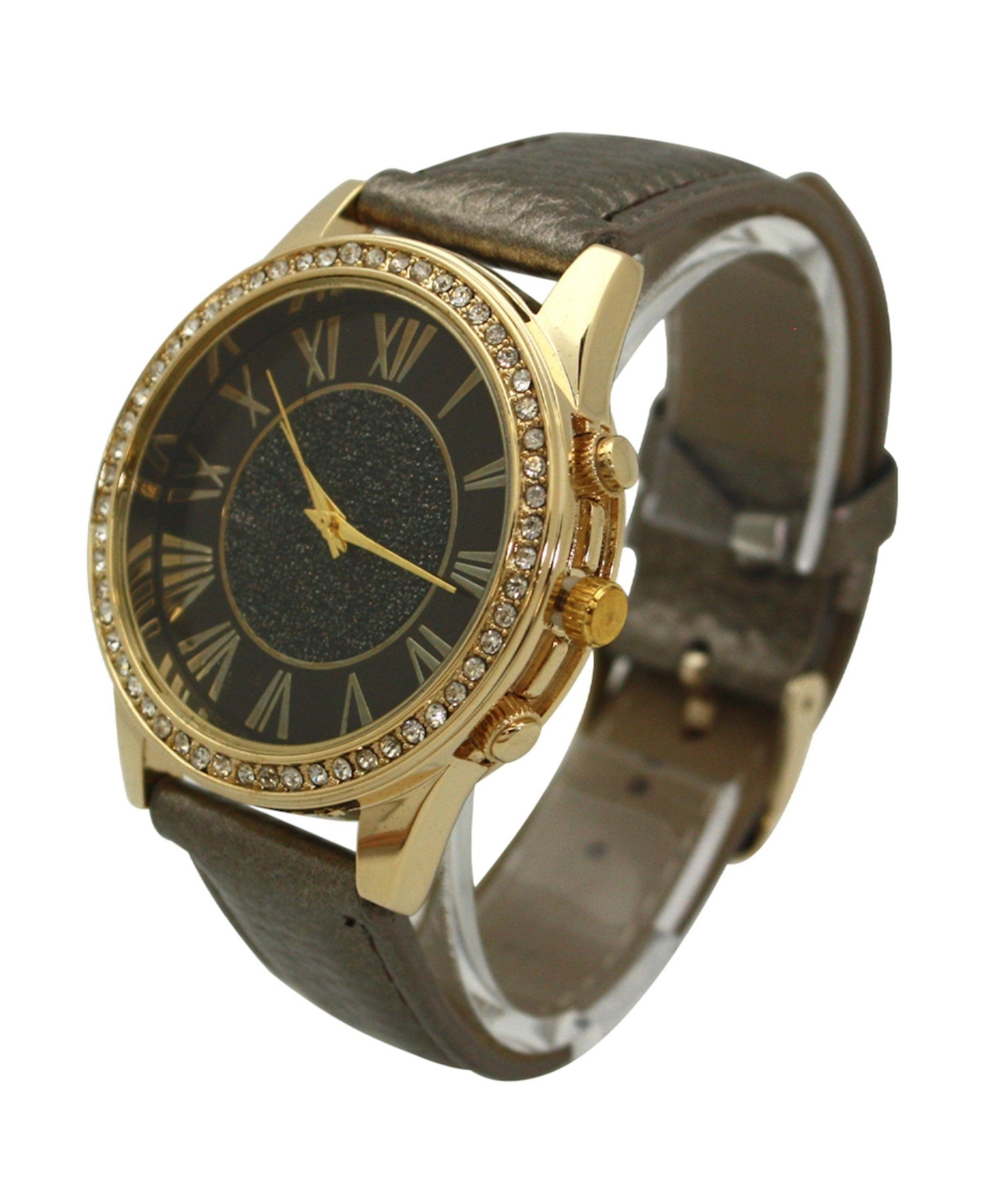 Olivia Pratt Pewter Glitter and Gold Detail Leather Strap Watch