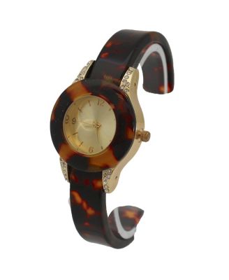 BROWN RHINESTONE TORTOISE BANGLE WATCH