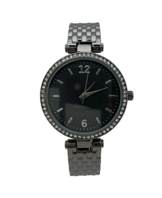 Black Round Face with Rhinestones Bangle Women Watch