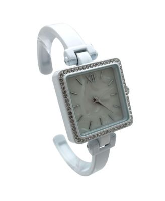 White Square Face Thin Rhinestone Bezel Bangle Women Watch