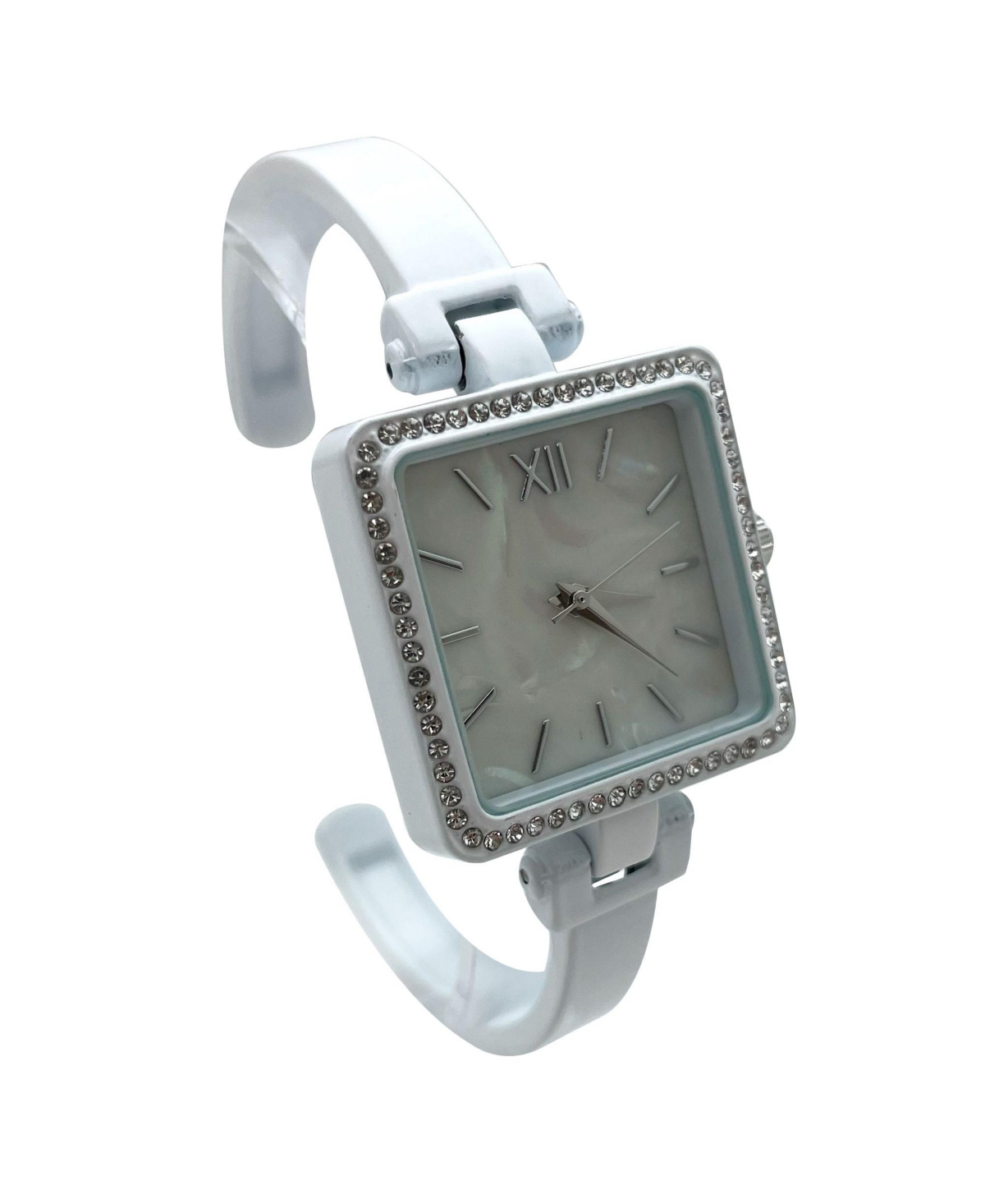 Olivia Pratt White Square Face Thin Rhinestone Bezel Bangle Women Watch