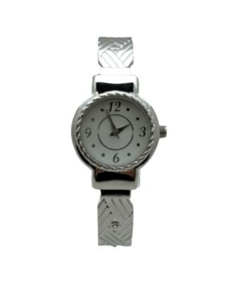 Detailed Bright Metallic Elegant Cuff Women Watch, Silver