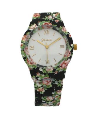 Black Floral Flowers Band Women Watch