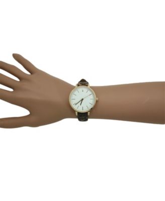 Bronze Snake Print Leather Strap Watch