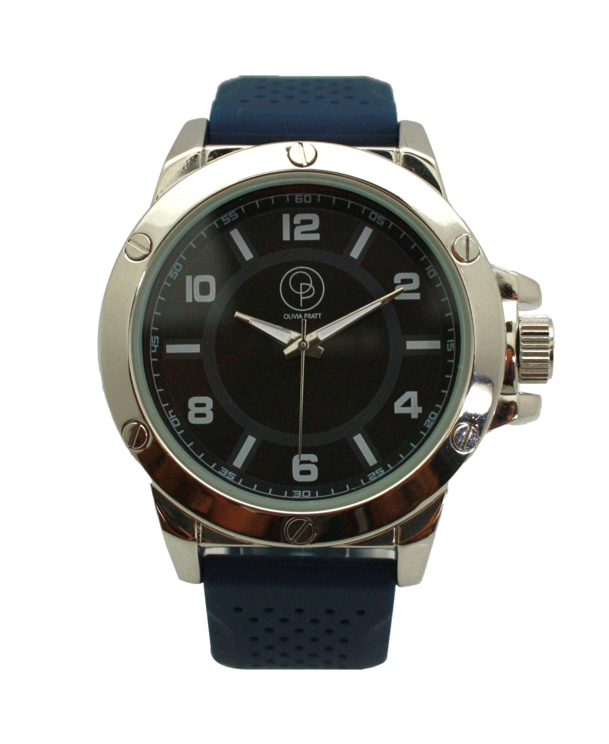 Olivia Pratt Navy Silver Three-Hand Silicone Band Men Watch