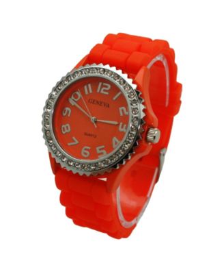Orange Every Day Silicone and Rhinestones Colorful Women Watch