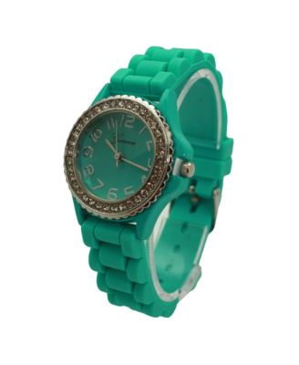 Teal Every Day Thin Band Silicone and Rhinestones Colorful Women Watch