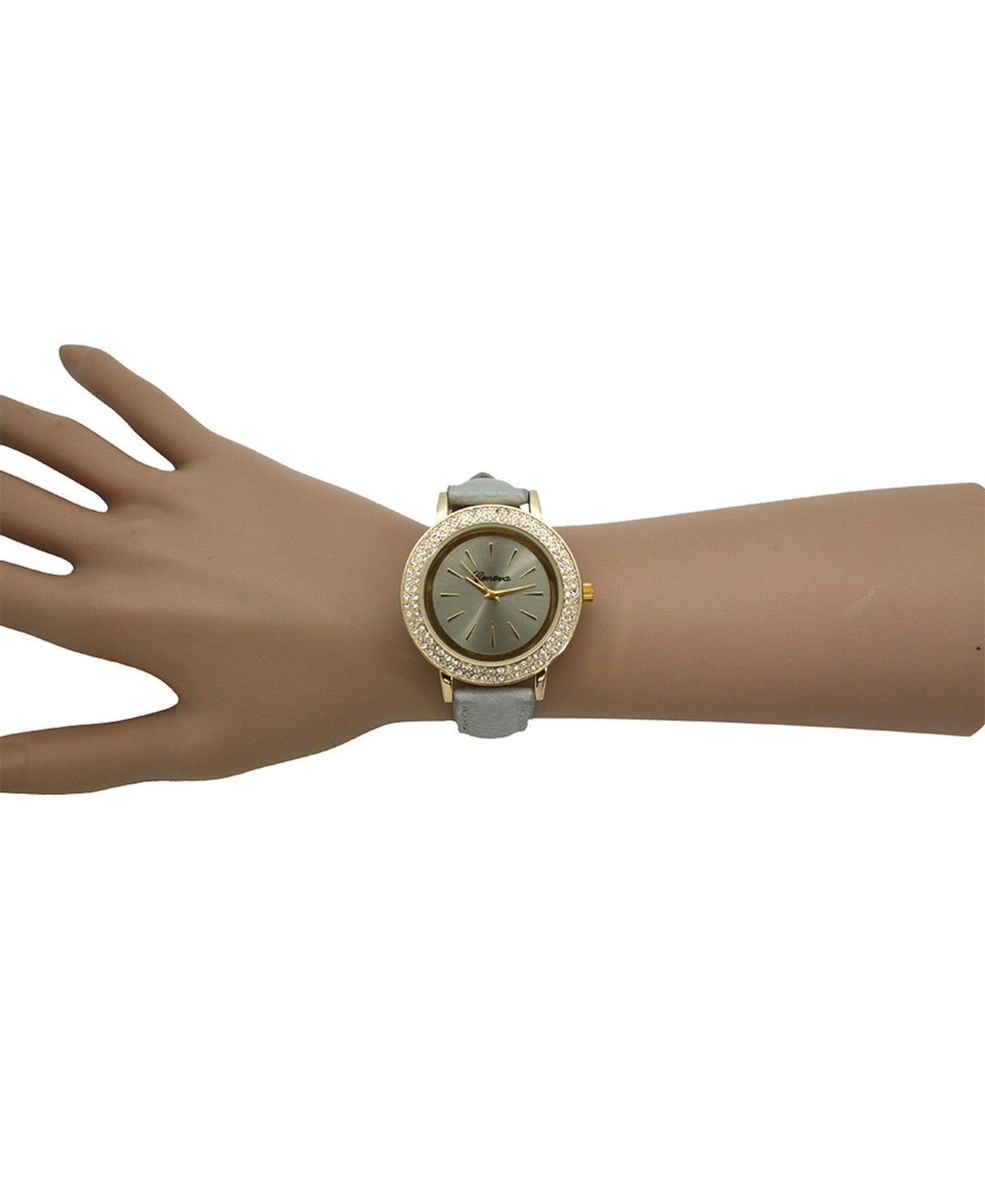 Olivia Pratt Gray Rhinestones Detail Leather Strap Watch