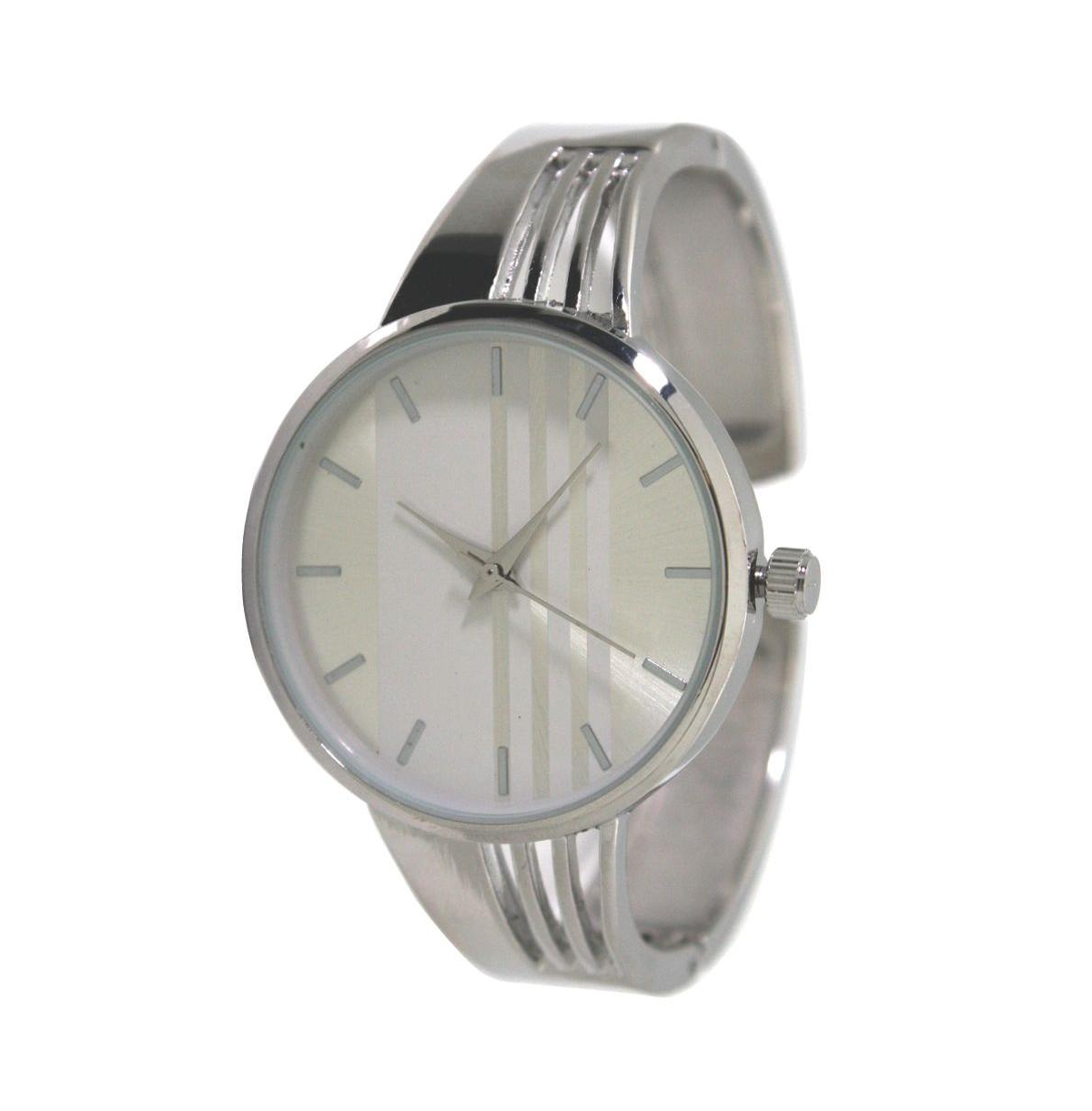 Olivia Pratt Silver Modern Stripped Design Bangle Watch