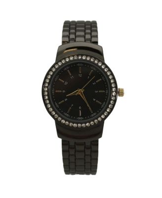 GUNMETAL TEXTURED AND RHINESTONE DETAL BANGLE WATCH