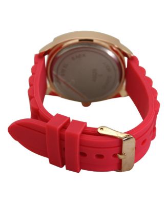 Hot Pink Rosegold and Rhinestone Silicone Strap Watch