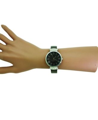 Silver Olivia Pratt Elegant Emerald Rhinestone Solid Metal Bangle Watch