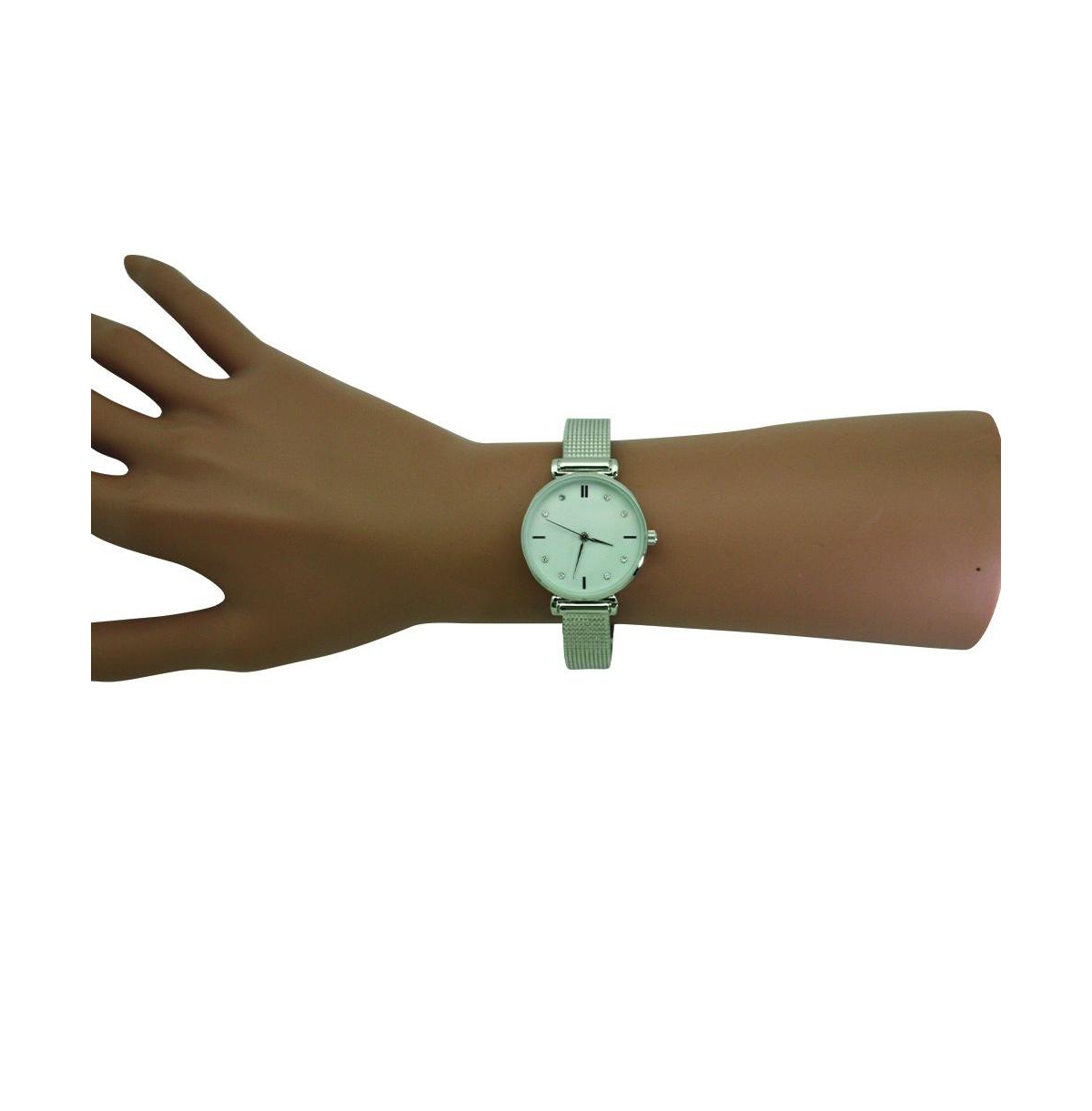 Silver Olivia Pratt Every Day Textured and Rhinestone Metal Bangle Watch