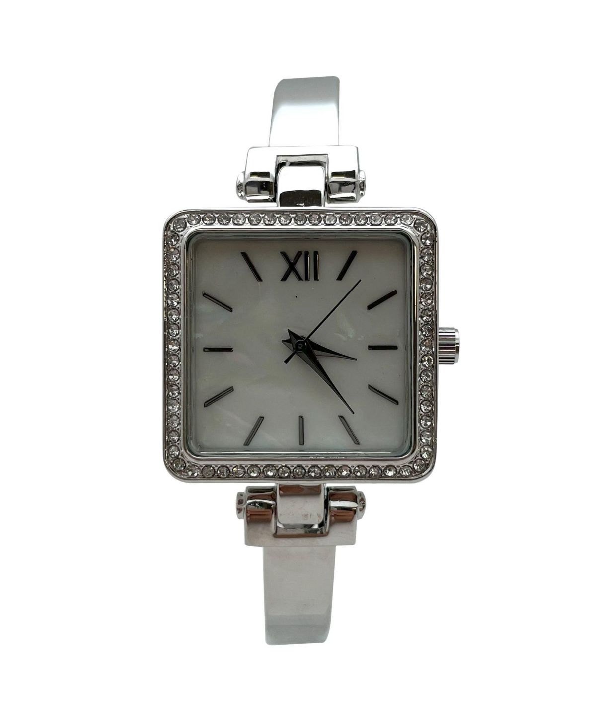 Серебряные женские часы с квадратным лицом и тонким ободком из горного хрусталя на браслете-браслете с квадратным лицом