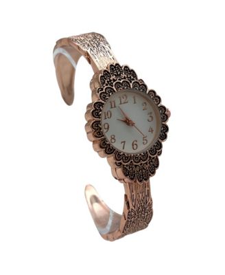 Rose Gold Elegant Flower Detailed Face Bangle Women Watch