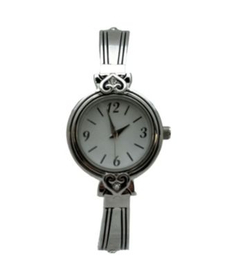 Elegant Heart Detailed Cuff Women Watch, Silver