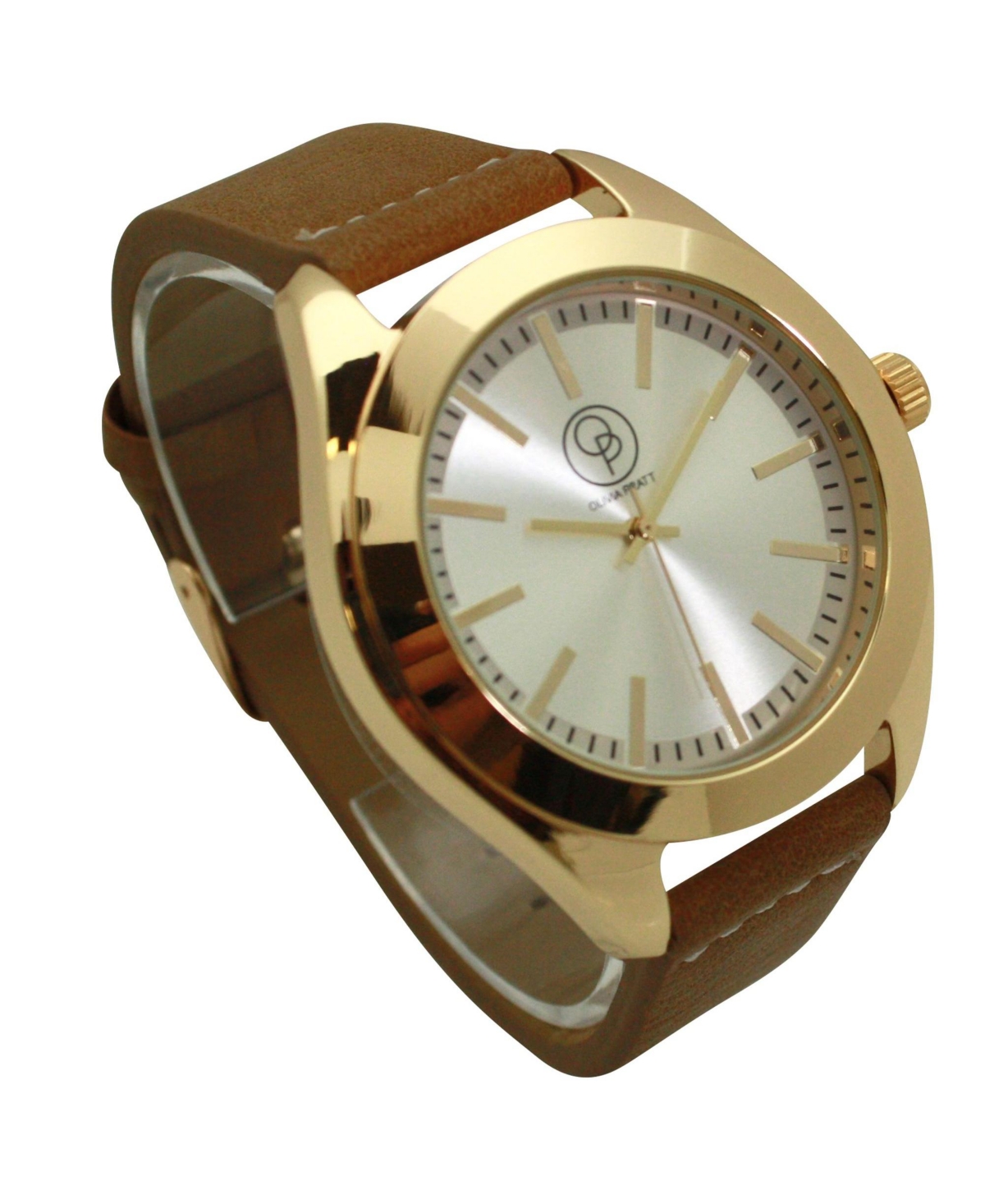 Olivia Pratt Tan Gold Minimalist Faux Leather Band Men Watch